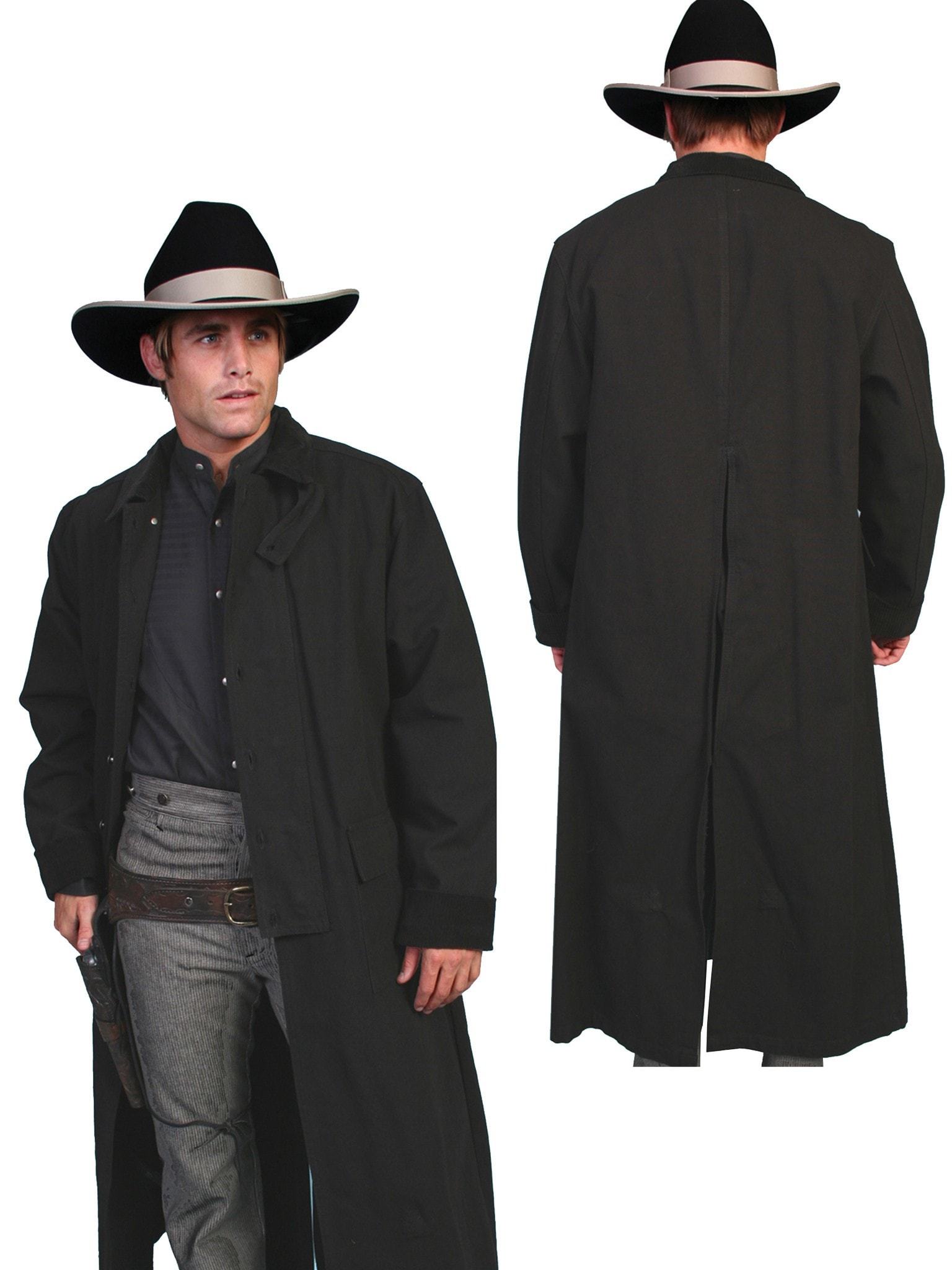 Black Cotton Long Overcoat Duster Coat