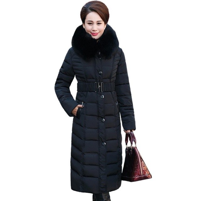Black Long Fur Hood Fitted Winter Coat