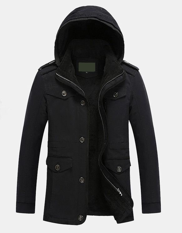 Black Zipper Hooded Winter Jacket