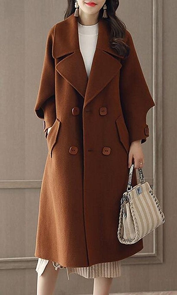 Grlasen Women's Wool Blend Pea Coat - Slim Fit Long Overcoat
