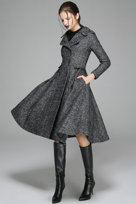 Fit and Flare Gray Swing Fitted Winter Coat