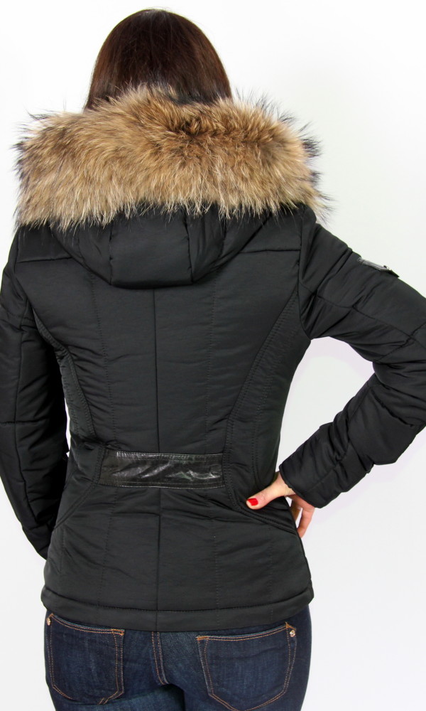 Fur Style Hooded Black Winter Coat