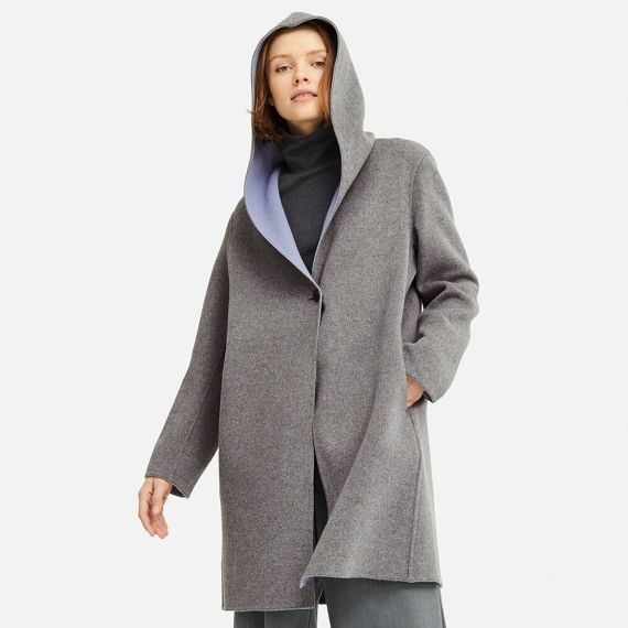 Gray Women Double Face Hooded Coat