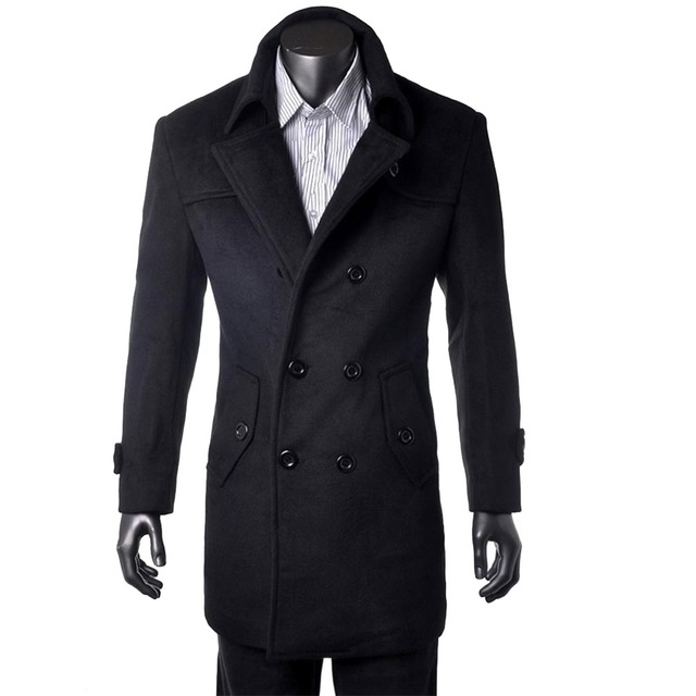 mens black and white overcoat