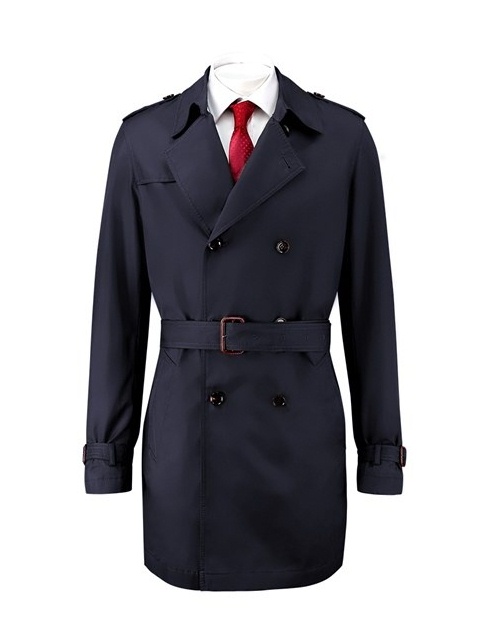 Men Navy Ascot Military Trench Outerwear Coat
