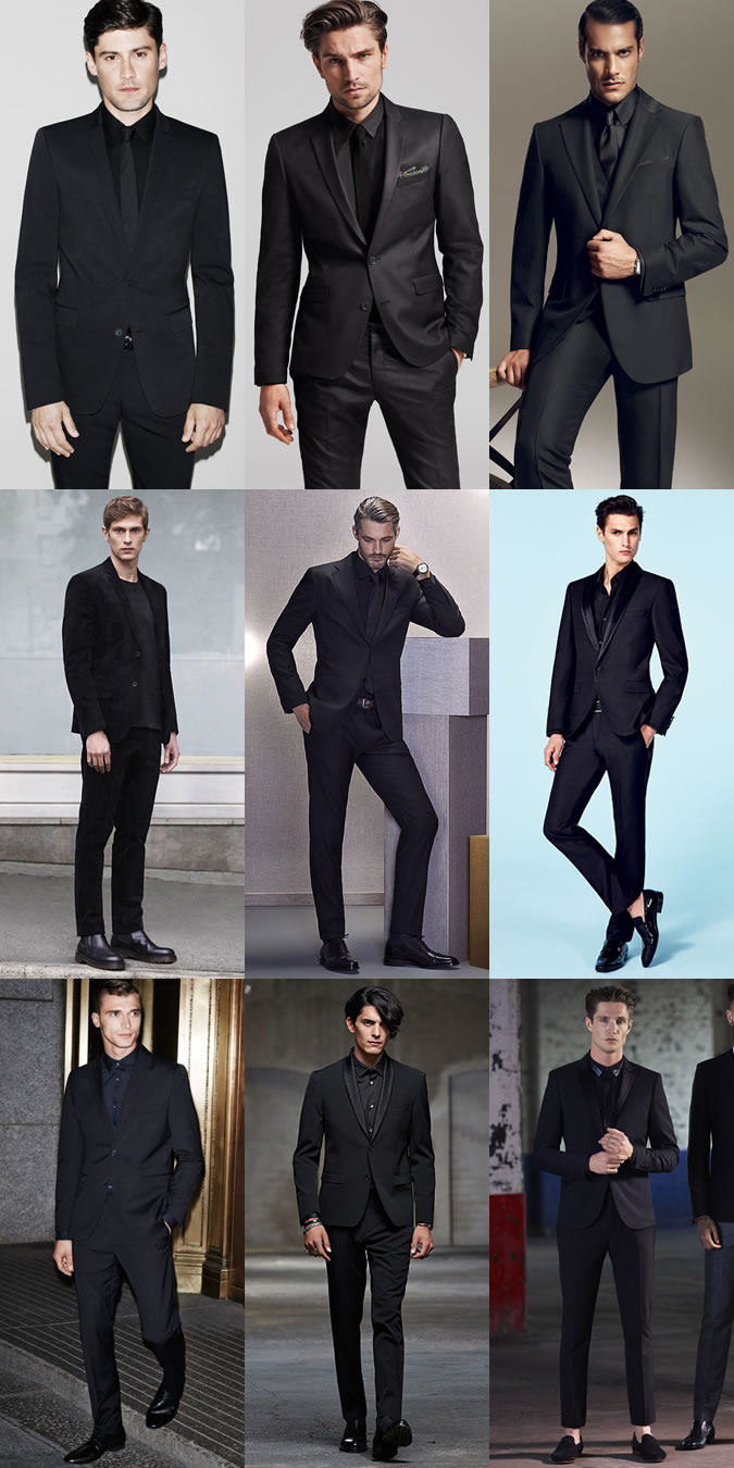 Mens Black Shirt Tie with Black Suit