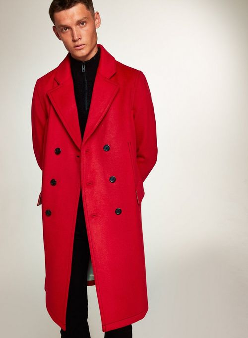 Red Contrast Stitch with Wool Outerwear Coat
