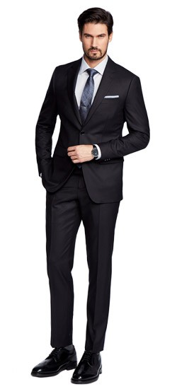 Solid Colored Wool Black Suit