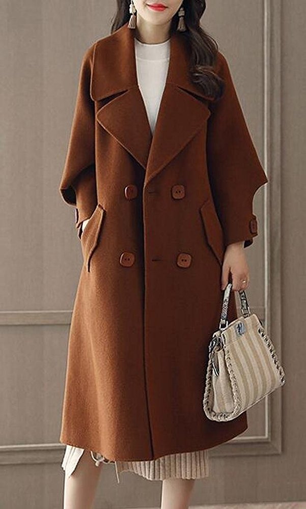 Double Breasted Belted Pea Coat for Women