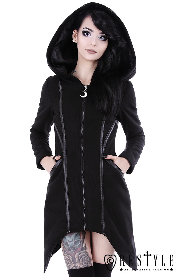 Gothic Style Hooded Black Winter Coat