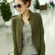 Green Double Breasted Short Coat for Women