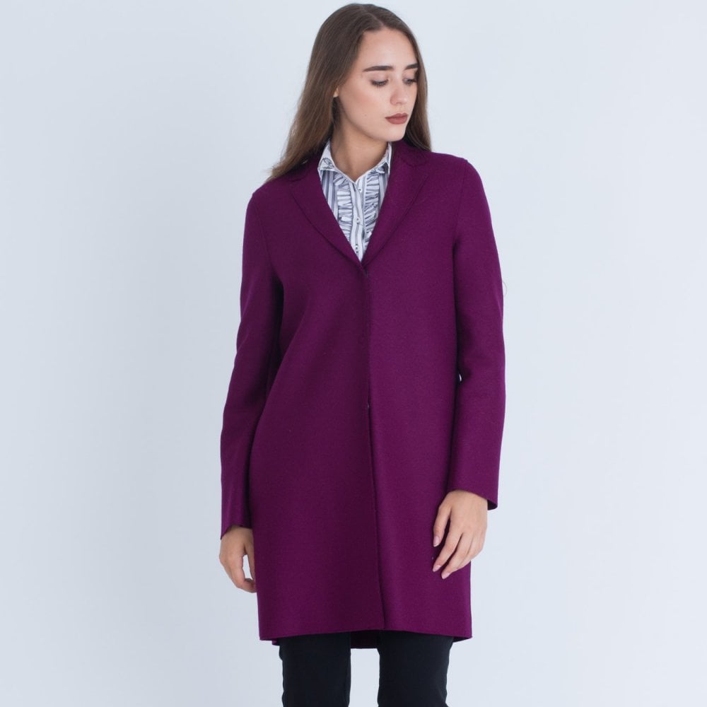 Harris Wharf London Pressed Wool 3 Button Plum Purple Cocoon Coat