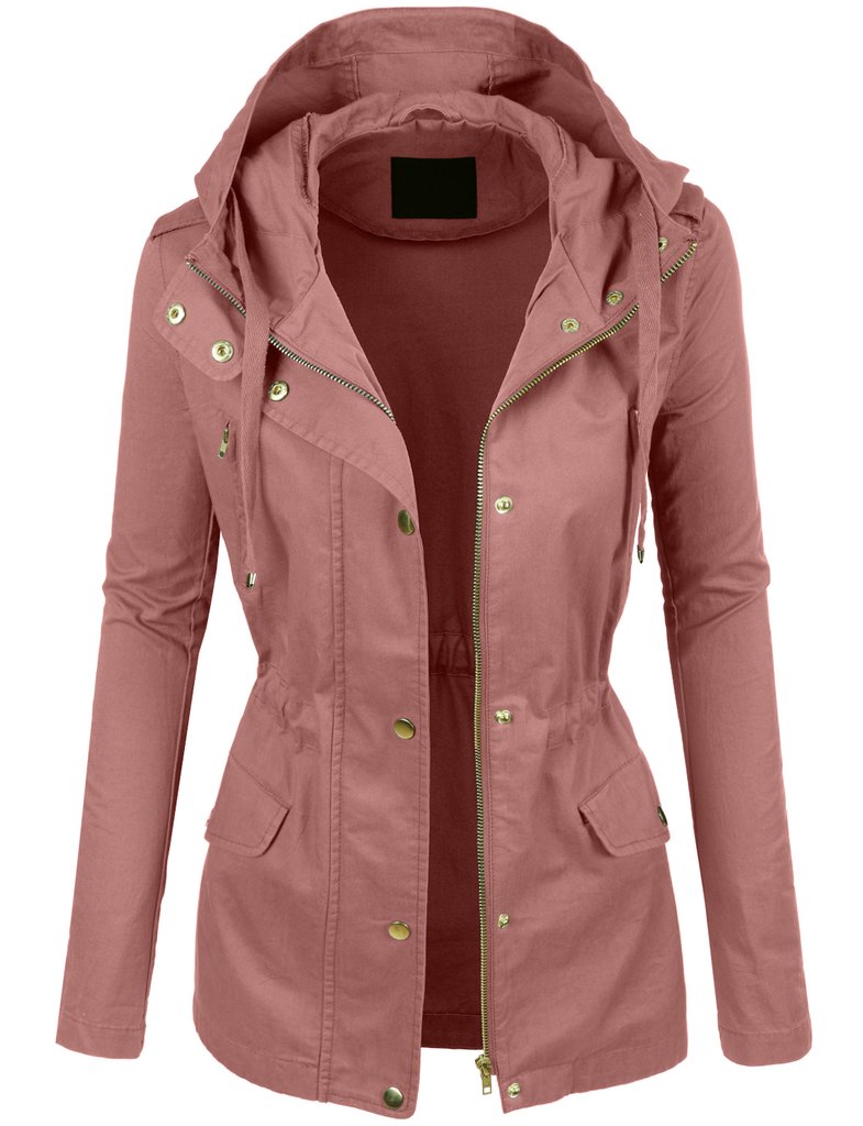 LE3NO Womens Lightweight Cotton Military Pink Anorak Jacket