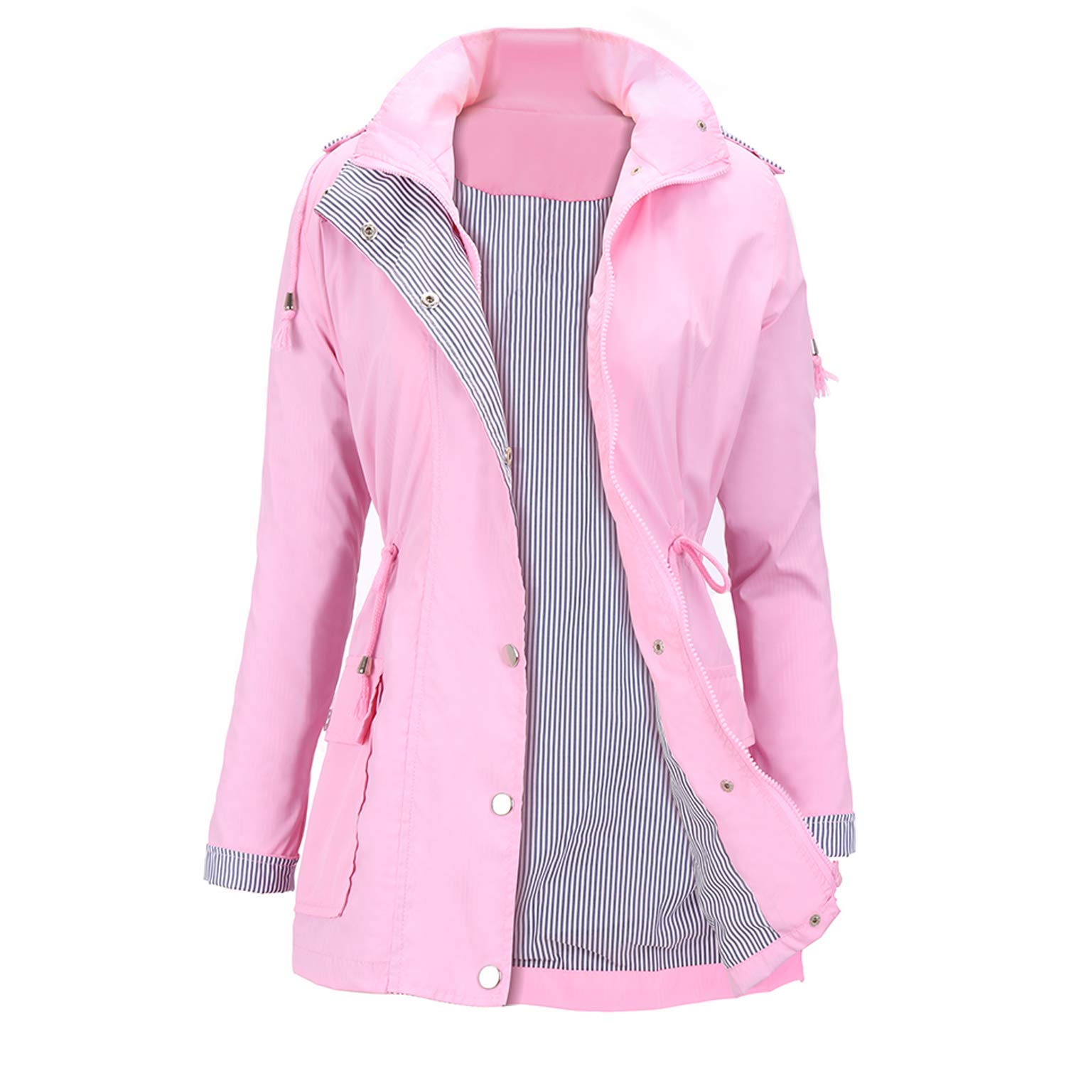 Pink FISOUL Womens Trench Hooded Coat