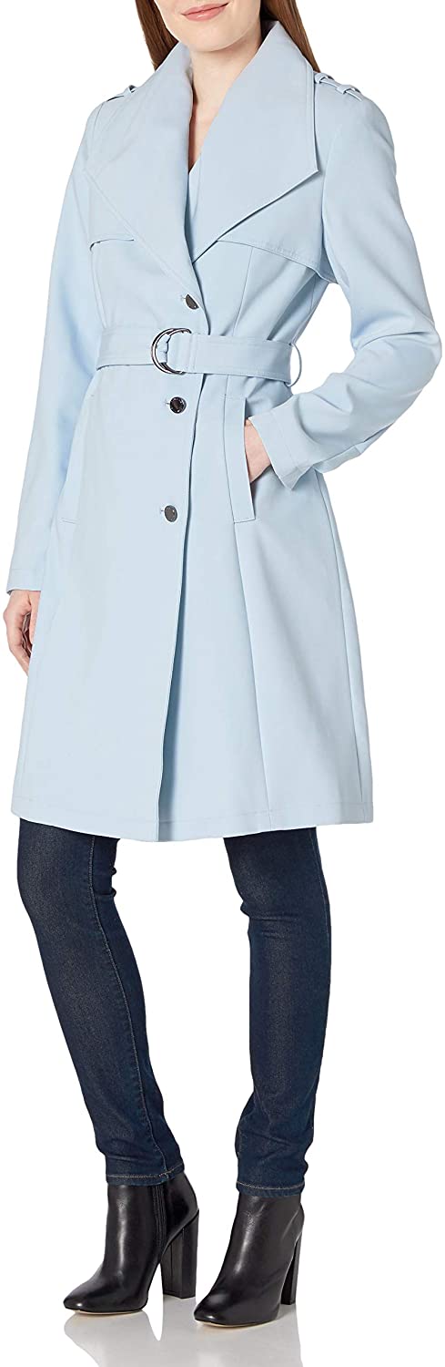 Calvin Klein Womens Belted Double Weave Trench