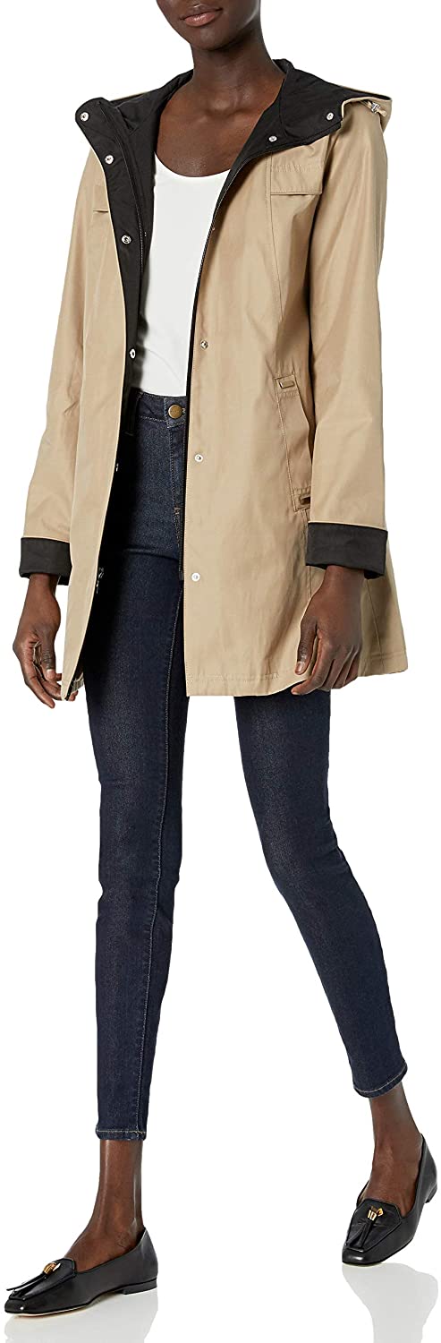 Jones New York womens Hooded Trench Coat Rain Jacket