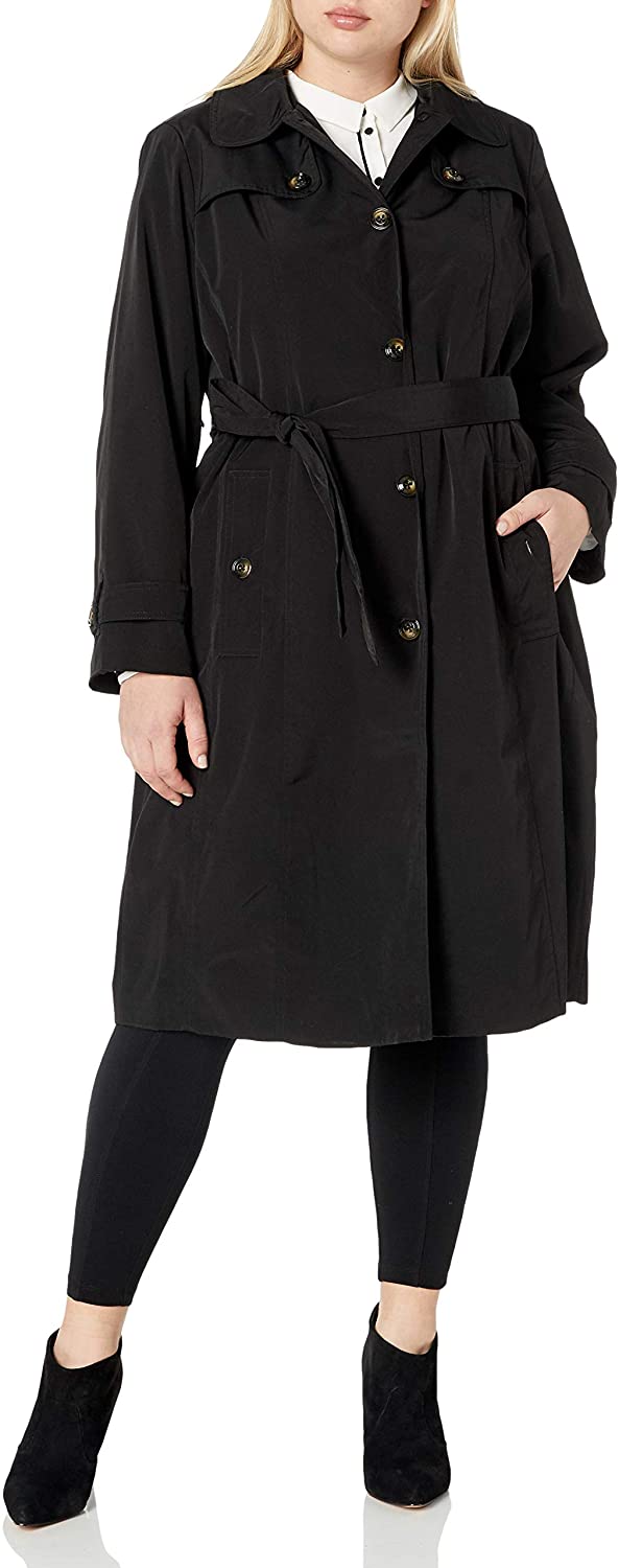 LONDON FOG womens Single Breasted Belted Trench With Hood