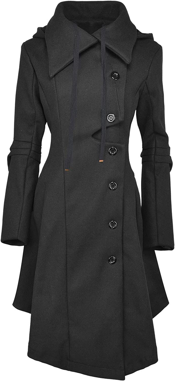 QZUnique Pea Coat Women's Long Fleece Pea Jacket